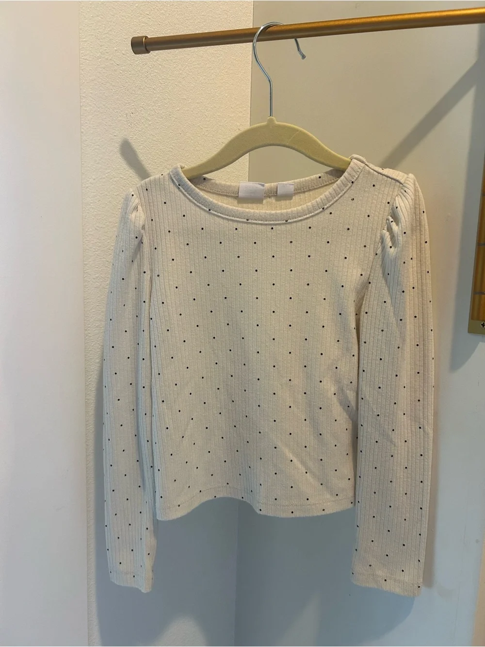 Gap Kids Softspun Ribbed Top - Girls Long Sleeve Cream & Black Polka Dots